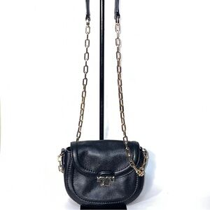 Tory Burch Sammy Half Moon Black Soft Leather Crossbody Bag with Gold Chain